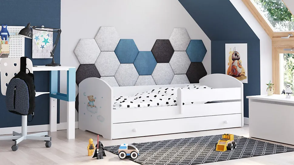 Lit d'enfant LUK avec tiroir et barreaux 160x80 Ourson bleu