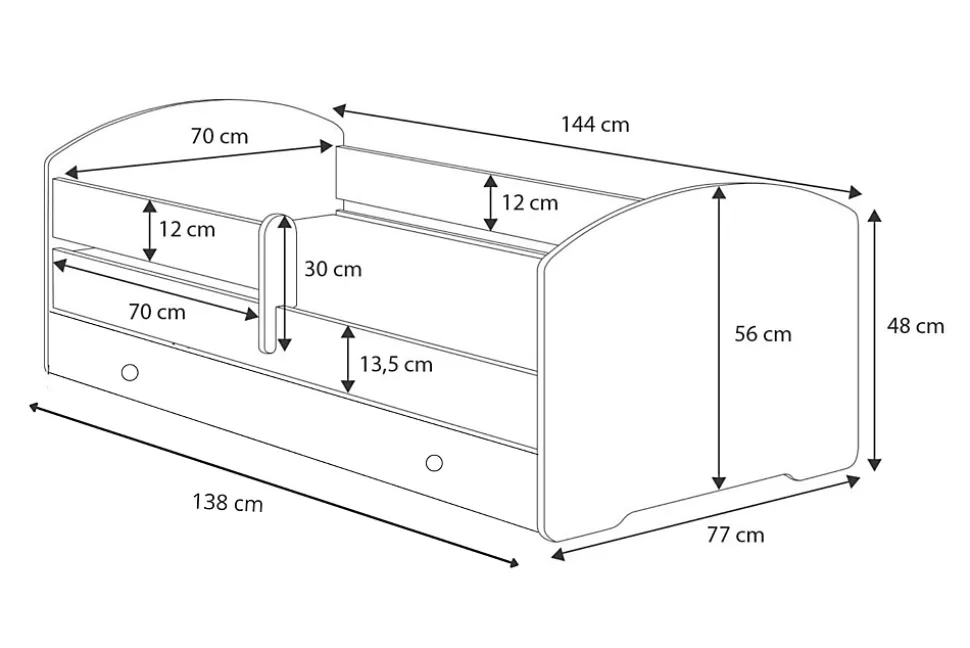 Lit d'enfant LUK avec tiroir et tringle 140x70 GOL
