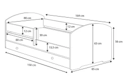 Lit d'enfant LUK avec tiroir et barreau 160x80 Yellow digger