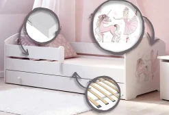 Lit d'enfant LUK avec tiroir et tringle 140x70 Fille avec licorne