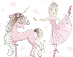 Lit d'enfant LUK avec tiroir et tringle 140x70 Fille avec licorne