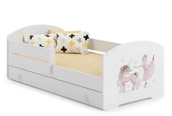 Lit d'enfant LUK avec tiroir et tringle 140x70 Fille avec licorne