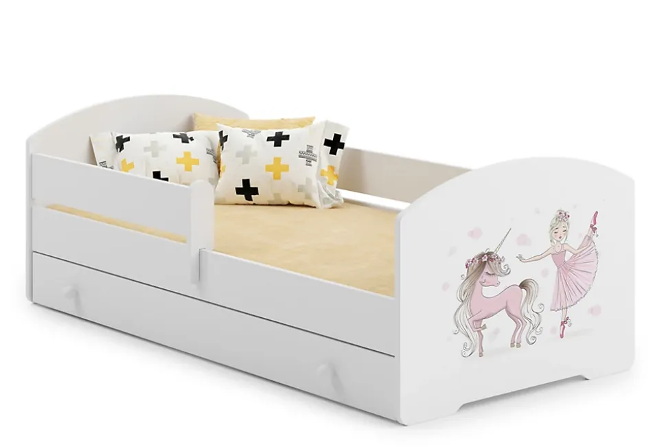 Lit d'enfant LUK avec tiroir et tringle 140x70 Fille avec licorne