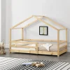Lit d'Enfant Maison avec Barreaux de Sécurité Knätten Pin 90 x 200 cm Bois Naturel en.casa