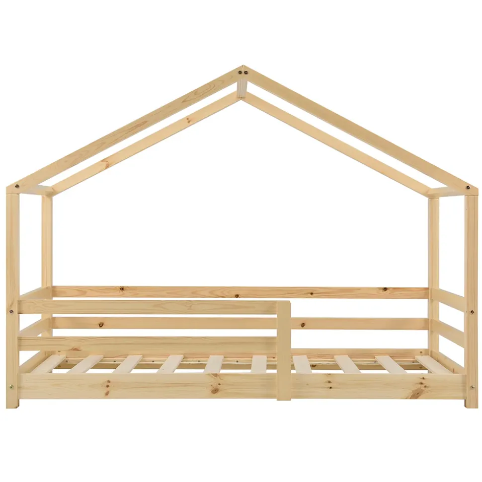 Lit d'Enfant Maison avec Barreaux de Sécurité Knätten Pin 70 x 140 cm Bois Naturel en.casa