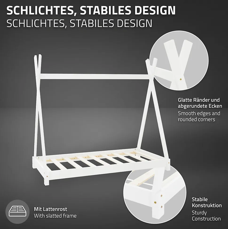 Lit d'enfant ML-Design Tipi 70x140 cm blanc simple en bois de pin sommier à lattes style indien