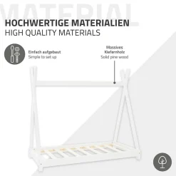 Lit d'enfant ML-Design Tipi 70x140 cm blanc simple en bois de pin sommier à lattes style indien