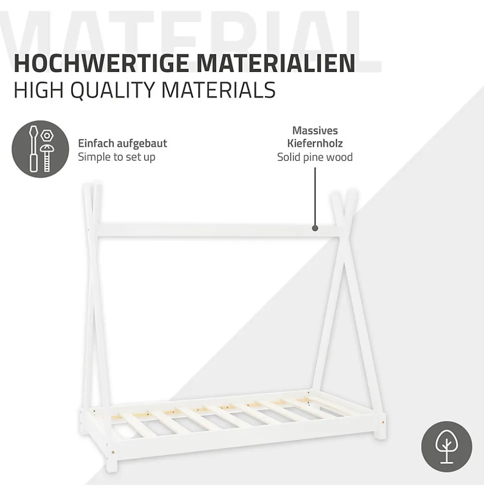 Lit d'enfant ML-Design Tipi 70x140 cm blanc simple en bois de pin sommier à lattes style indien