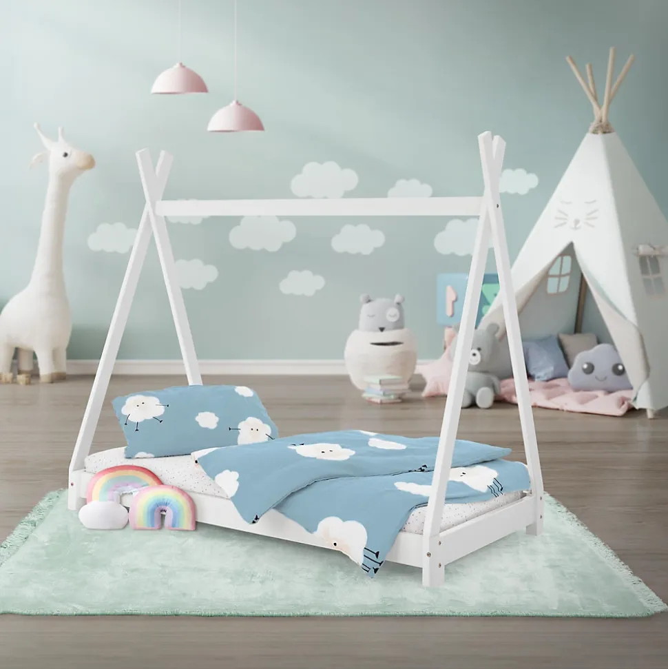 Lit d'enfant ML-Design Tipi 70x140 cm blanc simple en bois de pin sommier à lattes style indien