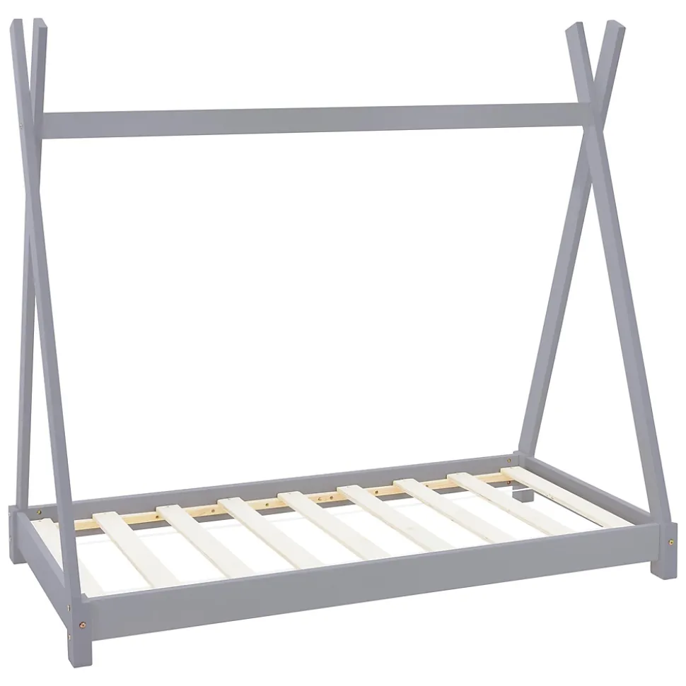 Lit d'enfant ML-Design Tipi 70x140 cm gris clair simple en bois de pin sommier à lattes style indien