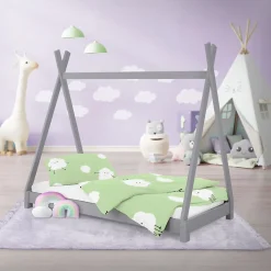 Lit d'enfant ML-Design Tipi 80x160 cm gris clair simple bois de pin avec sommier lattes style indien