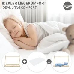 Lit d'enfant ML-Design Tipi 90x200 cm naturel simple bois de pin avec sommier à lattes style indien