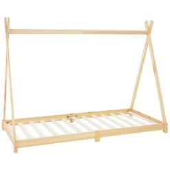 Lit d'enfant ML-Design Tipi 90x200 cm naturel simple bois de pin avec sommier à lattes style indien