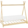 Lit d'enfant ML-Design Tipi 70x140cm naturel en bois de pin massif avec sommier matelas style indien
