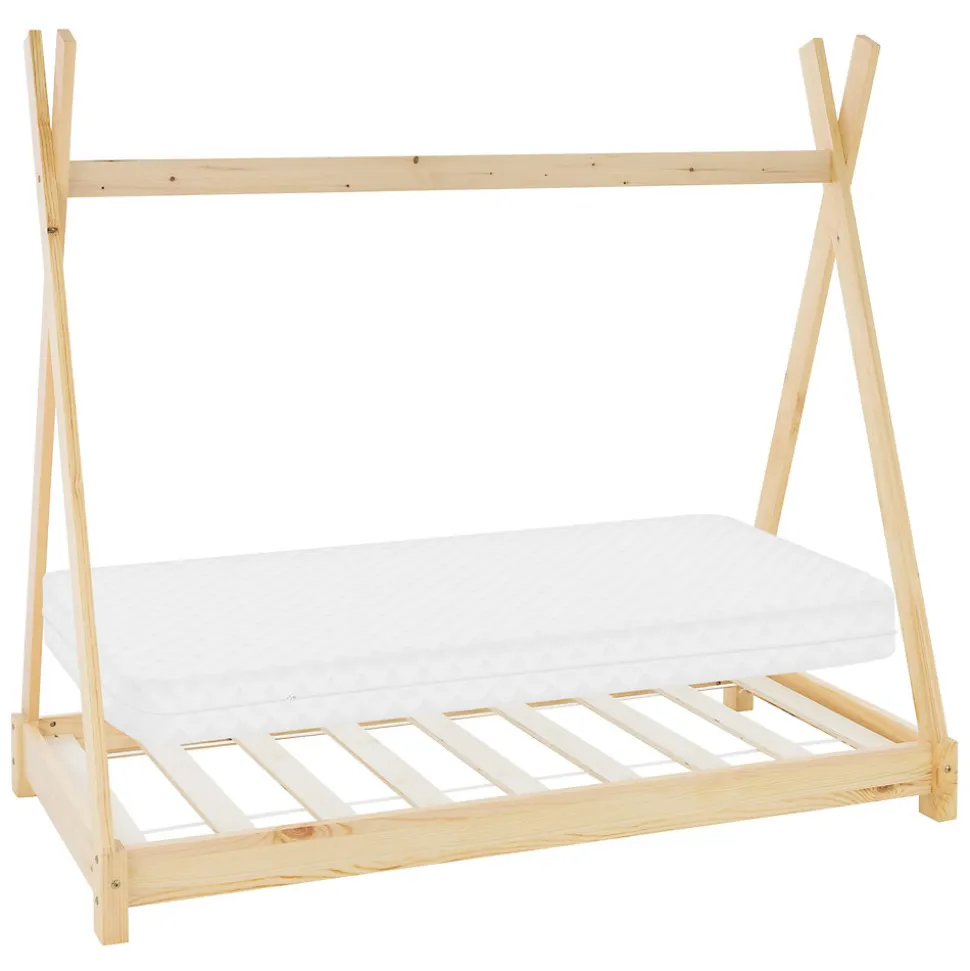 Lit d'enfant ML-Design Tipi 70x140cm naturel en bois de pin massif avec sommier matelas style indien