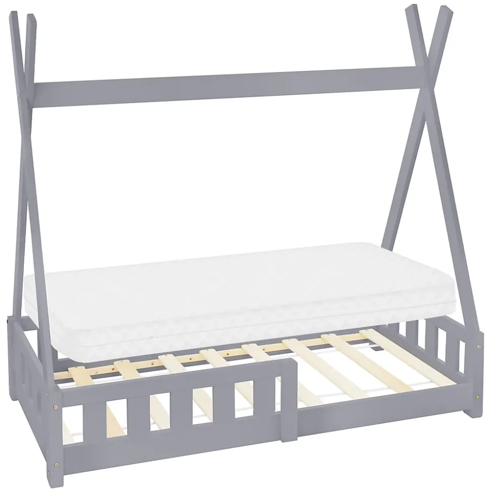 Lit d'enfant ML-Design Tipi 70x140 cm gris clair en bois de pin avec sommier matelas style indien