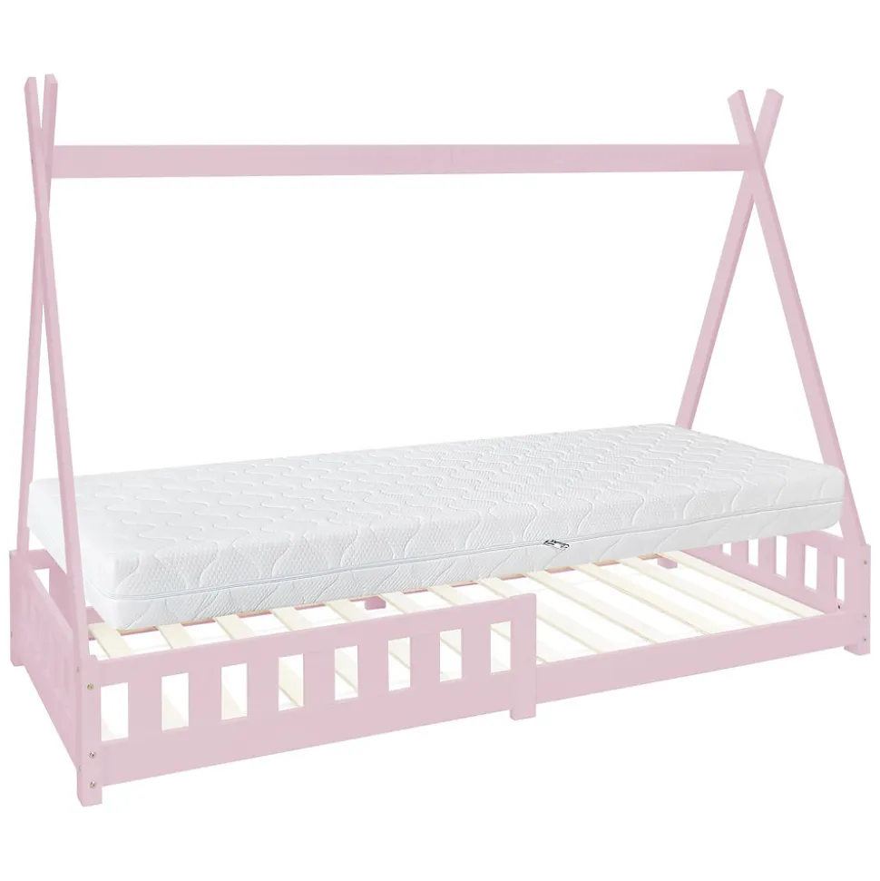 Lit d'enfant ML-Design Tipi 90x200 cm rose en bois de pin massif avec matelas H:16 cm style indien