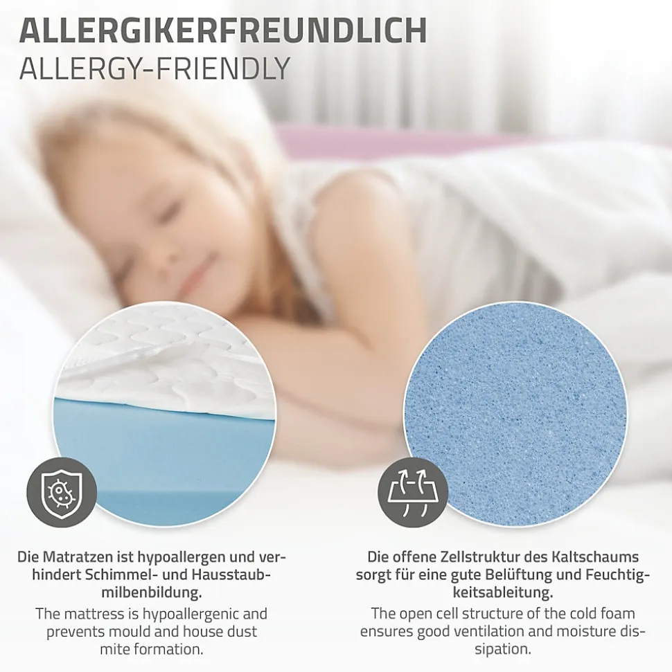 Lit d'enfant ML-Design Tipi 90x200 cm rose en bois de pin massif avec matelas H:16 cm style indien