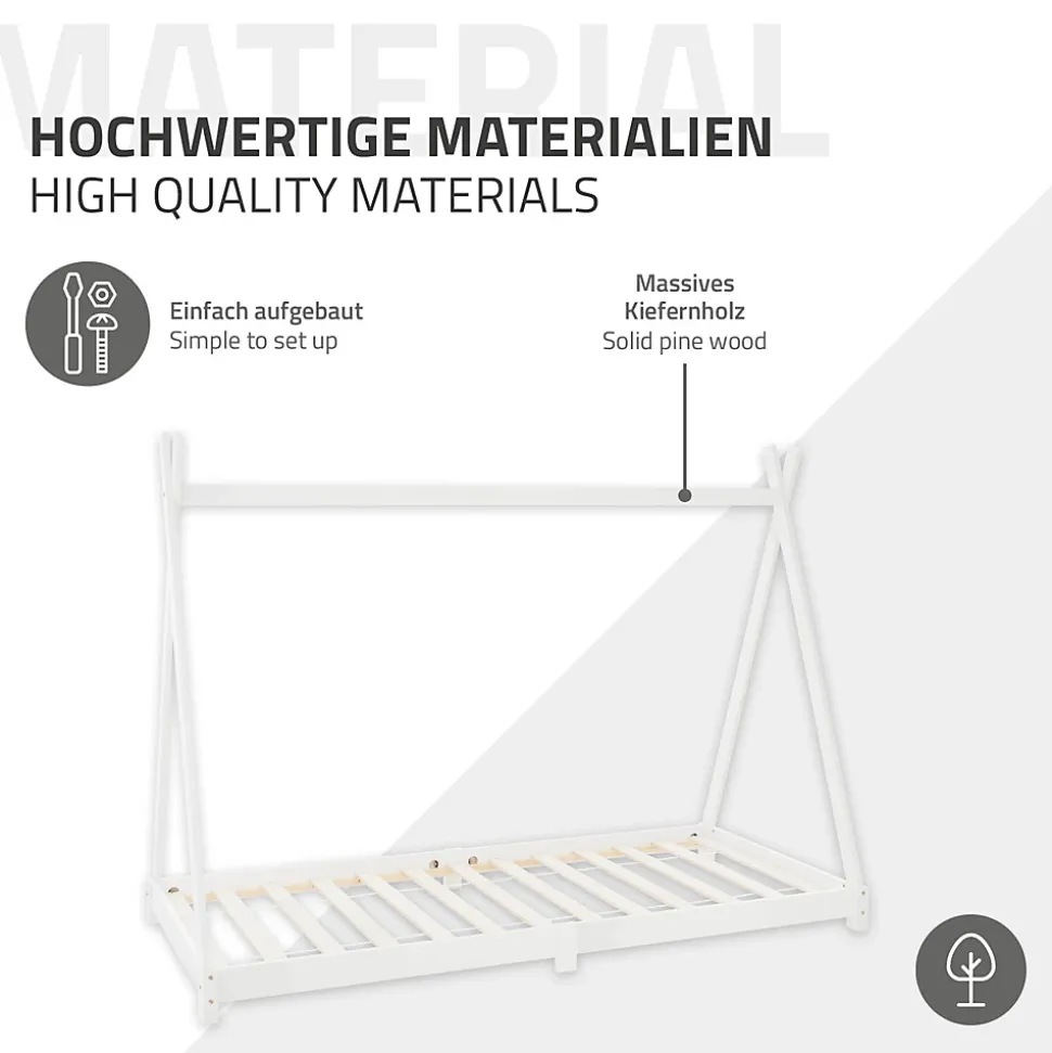 Lit d'enfant ML-Design Tipi 90x200 cm blanc simple en bois de pin avec sommier à lattes style indien