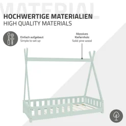 Lit d'enfant ML-Design Tipi 80x160cm menthe en bois de pin massif style indien avec sommier matelas