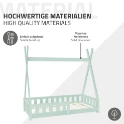 Lit d'enfant ML-Design Tipi 70x140 cm menthe en bois de pin massif avec sommier matelas style indien