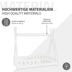 Lit d'enfant ML-Design Tipi 70x140 cm blanc en bois de pin massif avec sommier matelas style indien