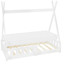 Lit d'enfant ML-Design Tipi 70x140 cm blanc en bois de pin massif avec sommier matelas style indien