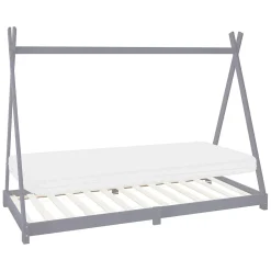 Lit d'enfant ML-Design Tipi 90x200 cm gris clair en bois de pin massif style indien matelas H:10 cm