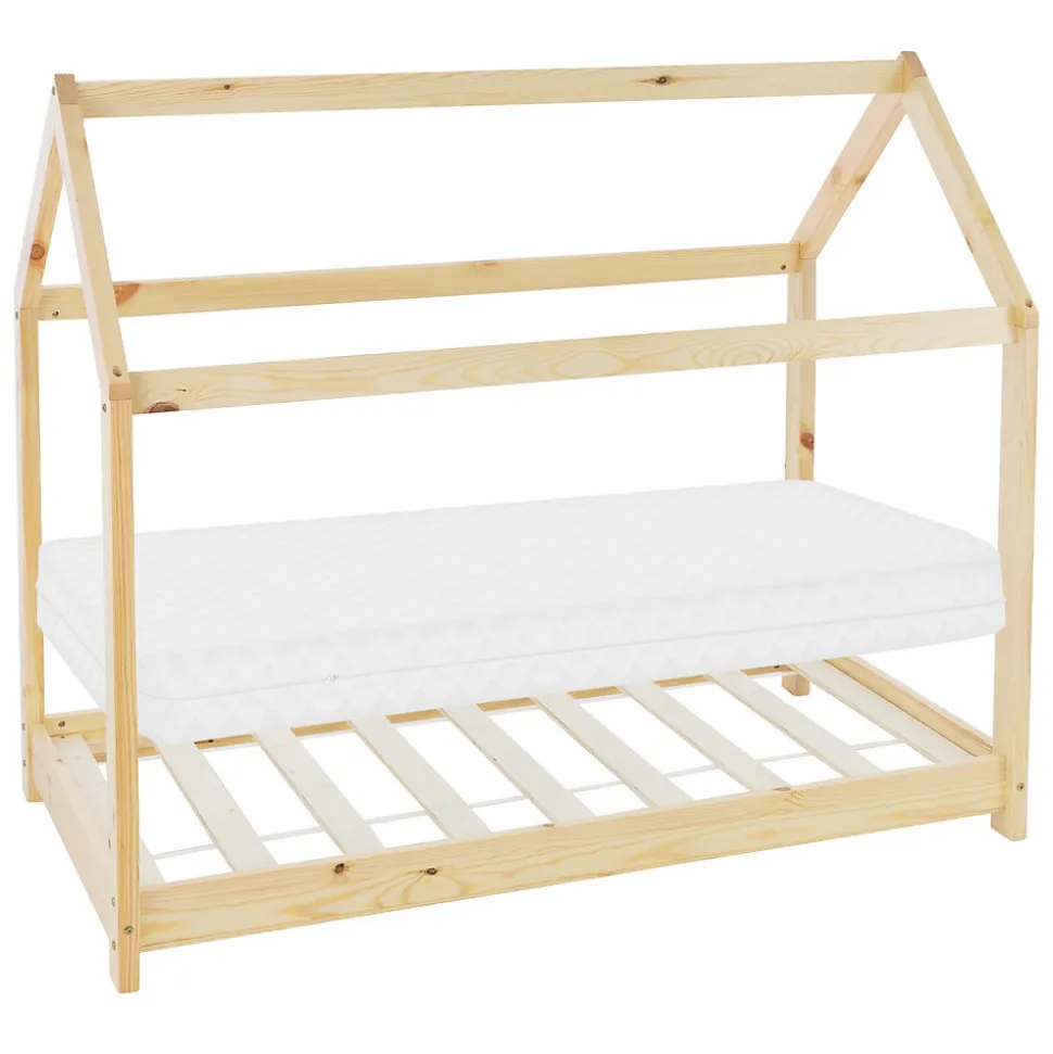 Lit d'enfant ML-Design 80x160 cm naturel en bois de pin massif style maison avec sommier et matelas
