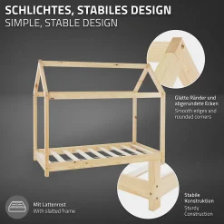 Lit d'enfant ML-Design 80x160 cm naturel en bois de pin massif style maison avec sommier et matelas