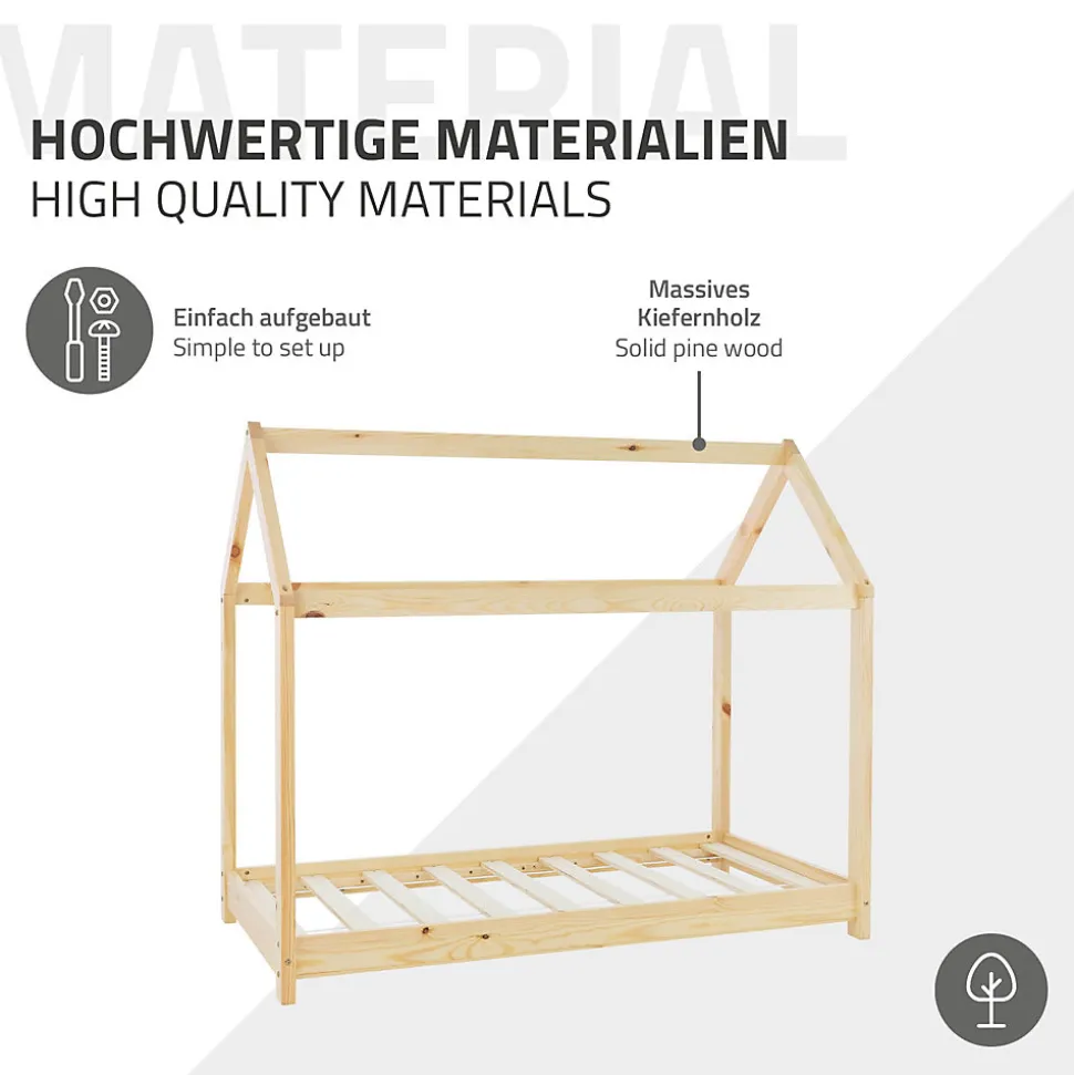 Lit d'enfant ML-Design 80x160 cm naturel en bois de pin massif style maison avec sommier et matelas