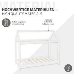 Lit d'enfant ML-Design 70x140 cm blanc en bois de pin massif style maison avec sommier et matelas