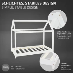 Lit d'enfant ML-Design 70x140 cm blanc en bois de pin massif style maison avec sommier et matelas