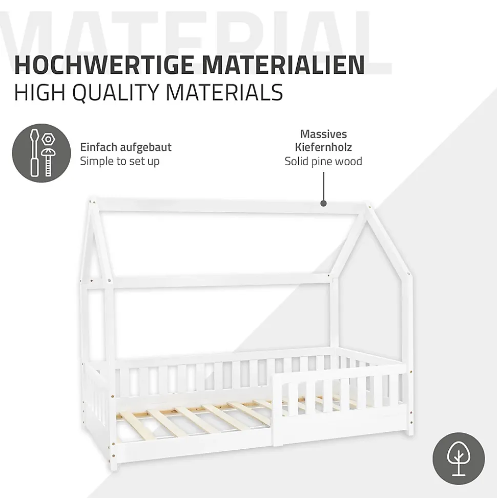 Lit d'enfant ML-Design 80x160 cm naturel bois de pin massif style maison avec matelas et protection