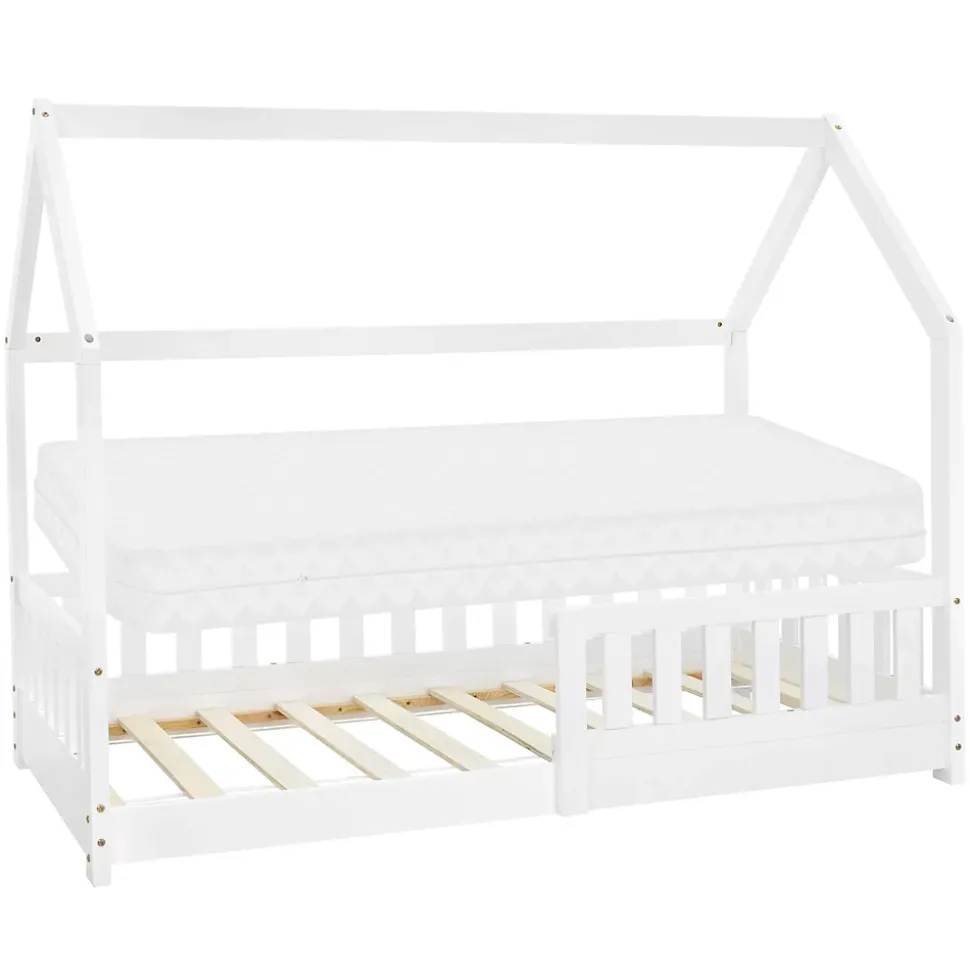 Lit d'enfant ML-Design 80x160 cm naturel bois de pin massif style maison avec matelas et protection