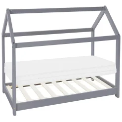 Lit d'enfant ML-Design 90x200 cm gris clair bois de pin massif style maison avec sommier et matelas