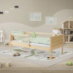 Lit d'enfant ML-Design 70x140 cm simple naturel en bois de pin avec sommier à lattes sans matelas
