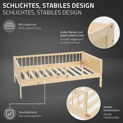 Lit d'enfant ML-Design 80x160 cm simple naturel en bois de pin avec sommier à lattes sans matelas