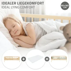 Lit d'enfant ML-Design 80x160 cm simple naturel en bois de pin avec sommier à lattes sans matelas
