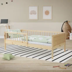 Lit d'enfant ML-Design 80x160 cm simple naturel en bois de pin avec sommier à lattes sans matelas