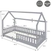 Lit d'enfant ML-Design 90x200 cm gris clair en bois de pin massif style maison avec matelas H:16 cm