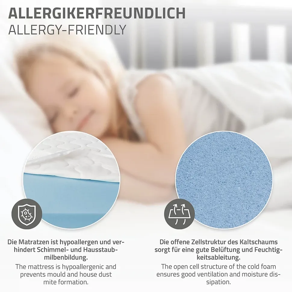 Lit d'enfant ML-Design 90x200 cm gris clair en bois de pin massif style maison avec matelas H:16 cm