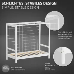 Lit d'enfant ML-Design 70x140 cm blanc en bois de pin avec but de football et sommier à lattes