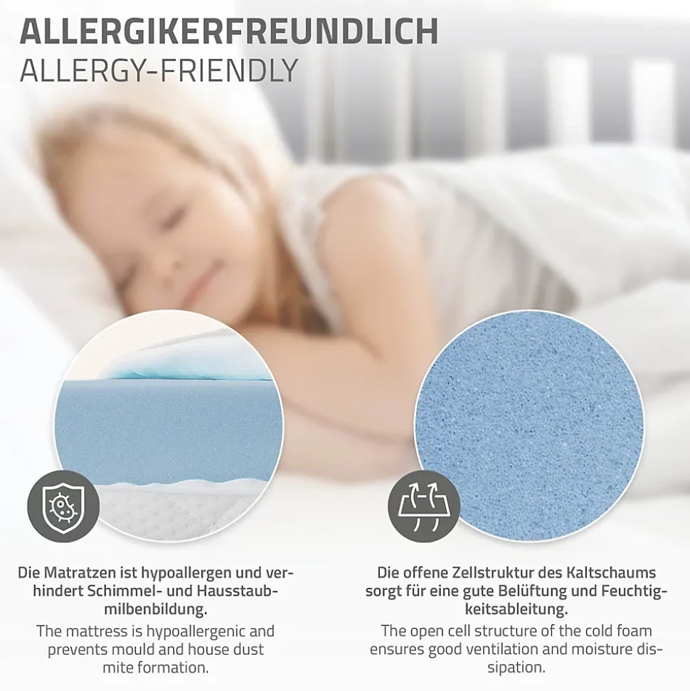 Lit d'enfant ML-Design 90x200 cm gris clair en bois de pin massif style maison avec matelas H:10 cm