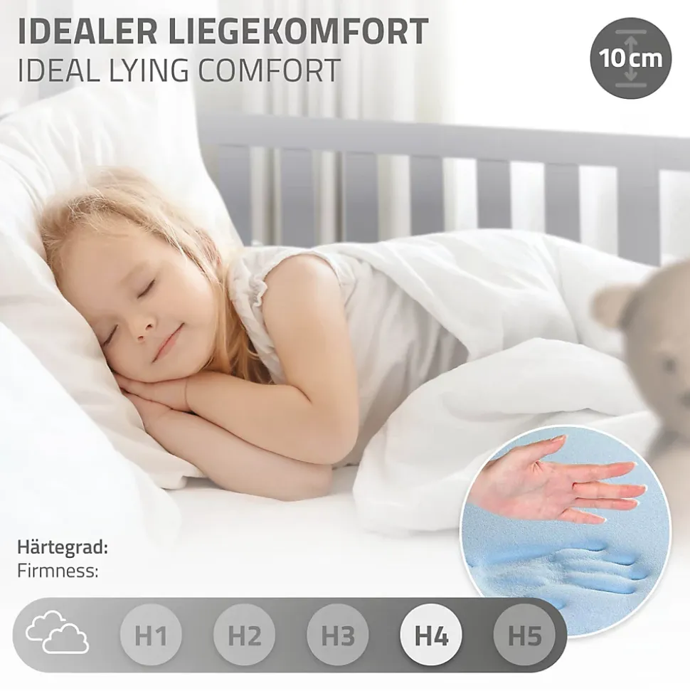 Lit d'enfant ML-Design 90x200 cm gris clair en bois de pin massif style maison avec matelas H:10 cm