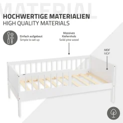 Lit d'enfant ML-Design 70x140 cm simple blanc en bois de pin avec sommier à lattes sans matelas