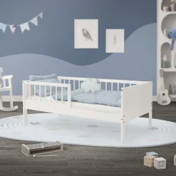 Lit d'enfant ML-Design 70x140 cm simple blanc en bois de pin avec sommier à lattes sans matelas