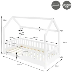 Lit d'enfant ML-Design 160x80 cm blanc en bois de pin avec toit et sommier protection contre chutes