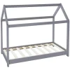 Lit d'enfant ML-Design 70x140 cm gris clair bois de pin massif structure maison avec toit et sommier