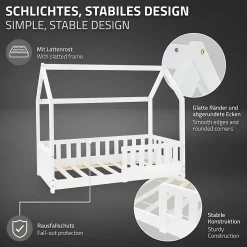 Lit d'enfant ML-Design 70x140 cm blanc en bois de pin massif style maison avec sommier et matelas